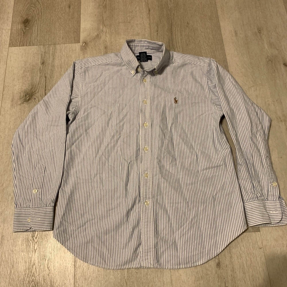 Ralph Lauren Boys Size 12 Striped Blue & White Button Down Shirt summer spring